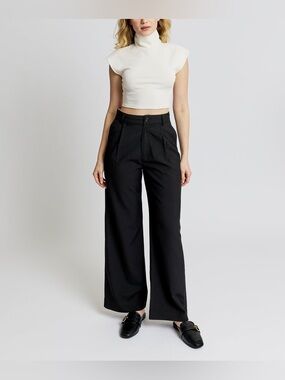 LBLC The Label Finley Trouser Revolve Pleased Mid Rise Wide Leg Black NEW XS